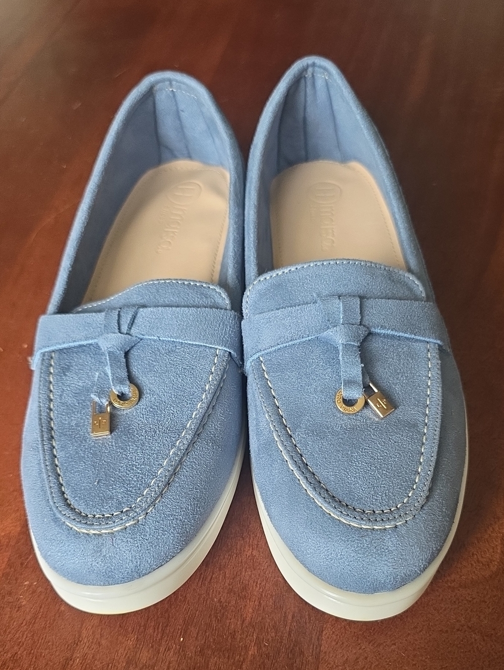Light Blue Suede Slip-On Loafers - Women's Comfort Flats